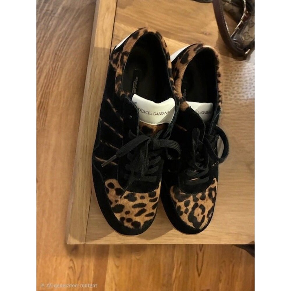 Dolce & Gabbana CS1315 Leopard Print Sneakers Size 8 Brown Black